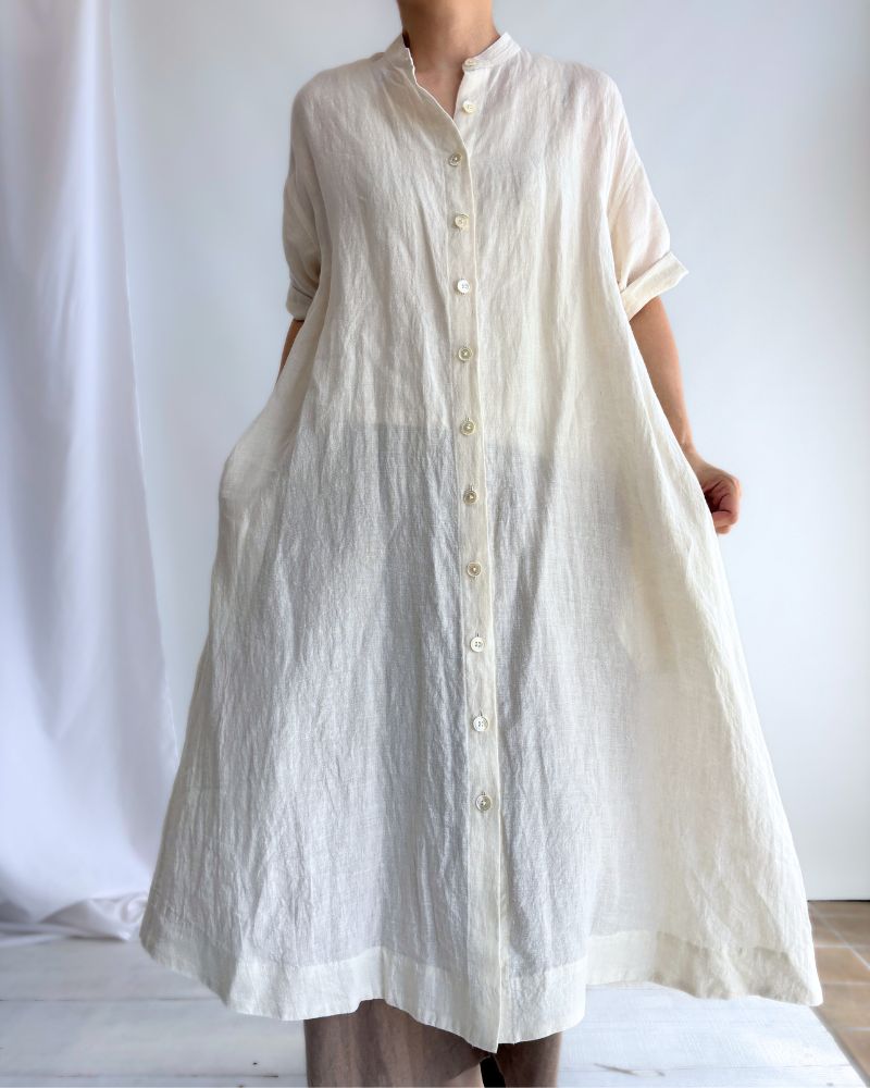 Band collar shirt dress in White