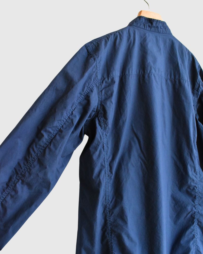 60s COTTON POPLIN OVERDYE STAND COLLAR DOUBLE BREAST JACKET in Blue