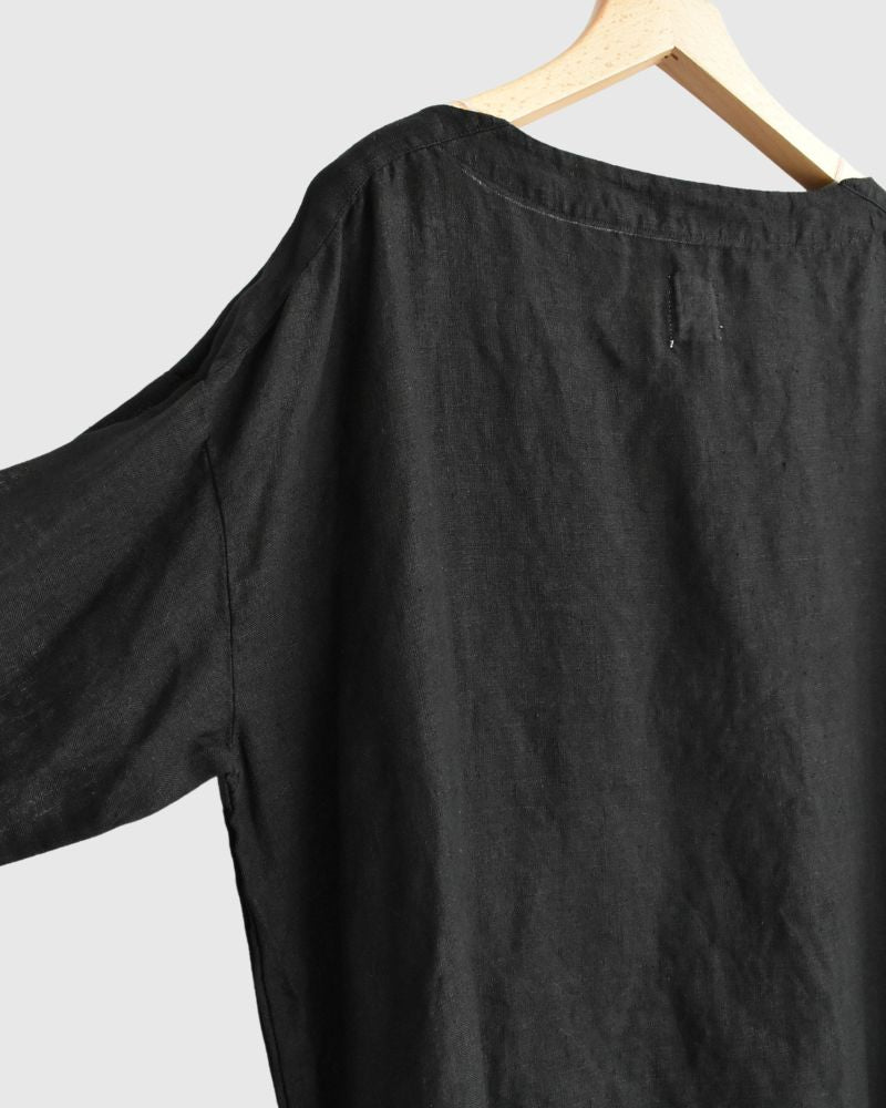 Organic Belgian Linen Simple Pullover in Noir