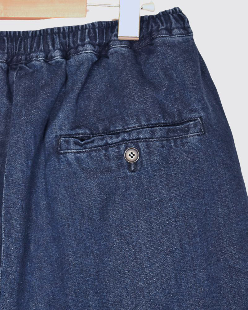 Cotton Linen Denim Tuck Pants in Stone Wash