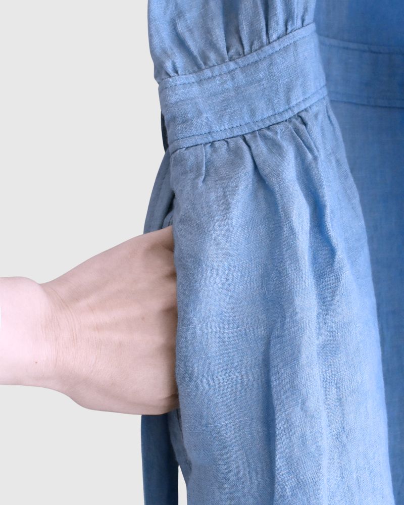 Indigo Linen Cache-Coeur Dress in LightBlue