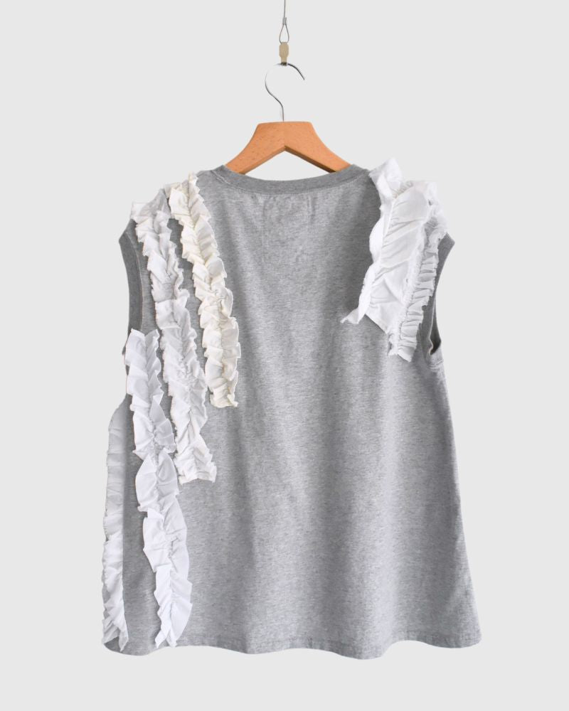 Vintage Cotton Jersey Frill Sleeveless Tee in Gray