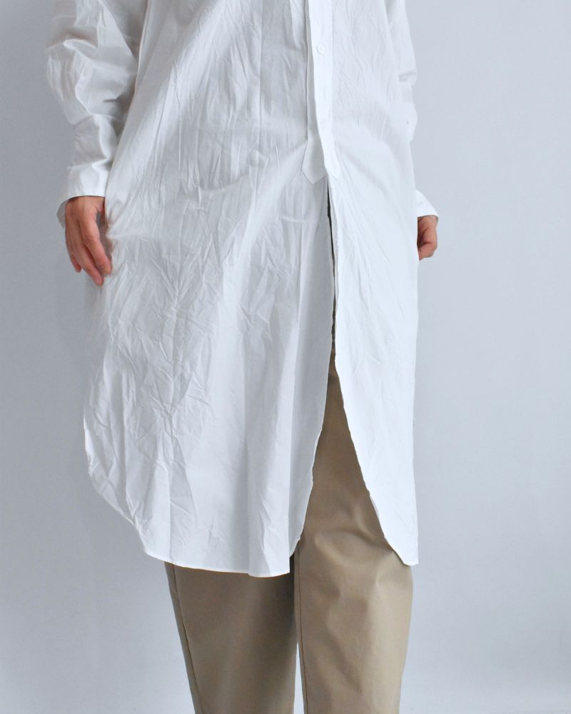Typewriter Band Collar Shirt Dress in White