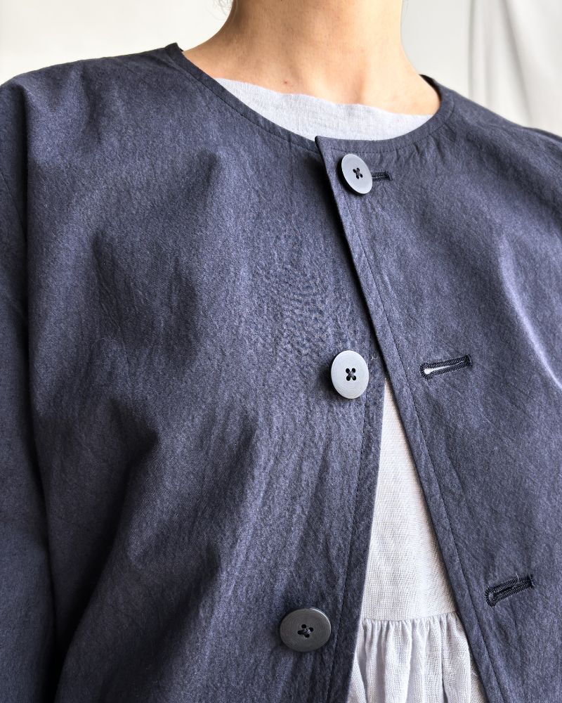 Collarless Jacket in Navy