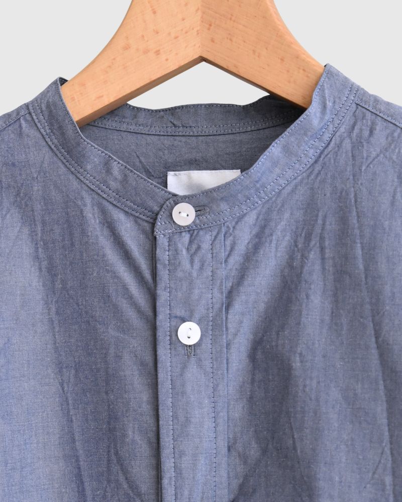 Typewriter Band Collar Shirt Dress in Navy
