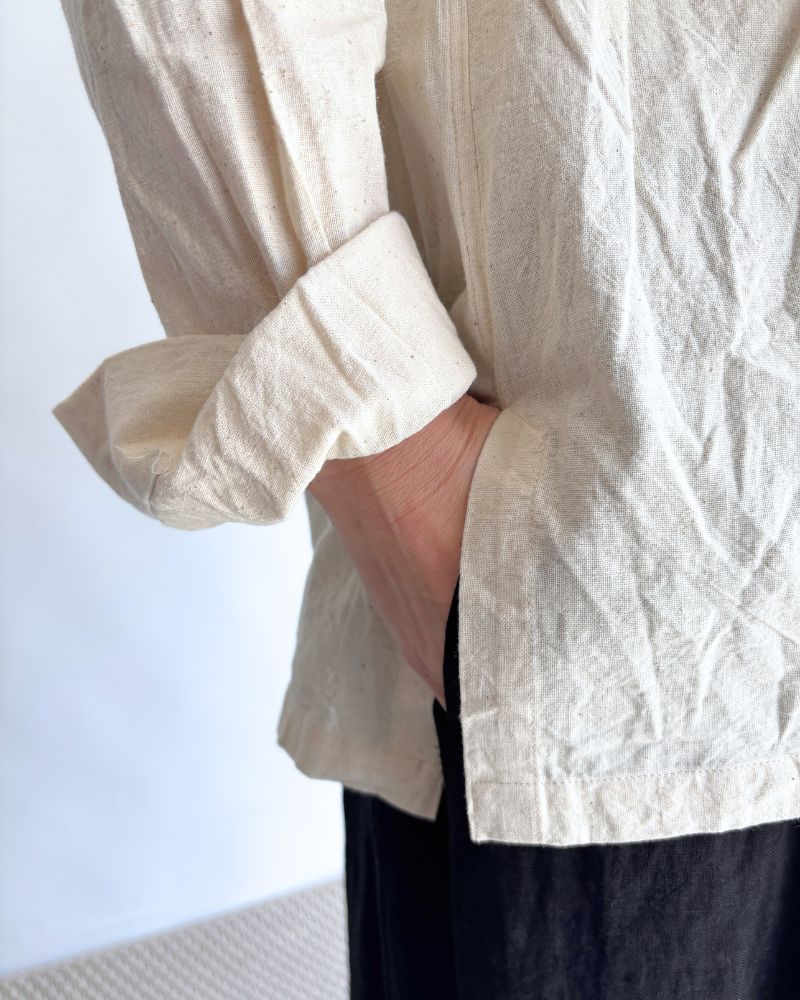 Khadi Cotton Henley Shirt in Natural