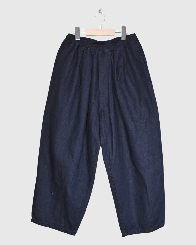 Cotton Linen Denim Tuck Pants in One Wash