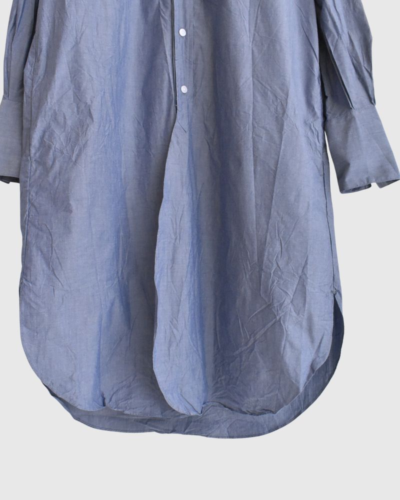 Typewriter Band Collar Shirt Dress in Navy
