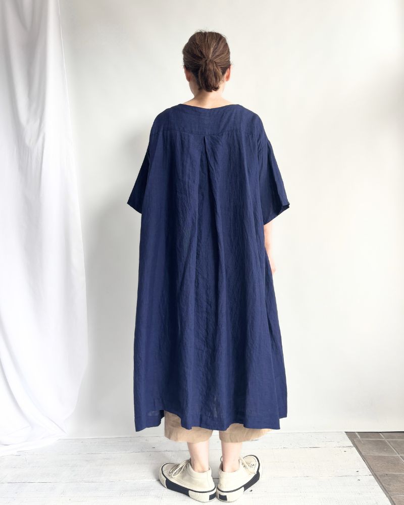 Box Pleated Dress in Indigo