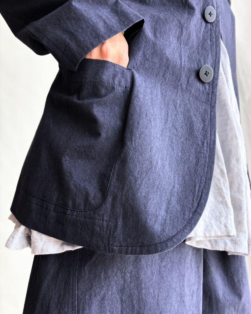 Collarless Jacket in Navy