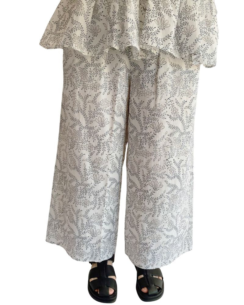 COTTON LEAF & FLOWER BLOCK PRINT EASY PANTS