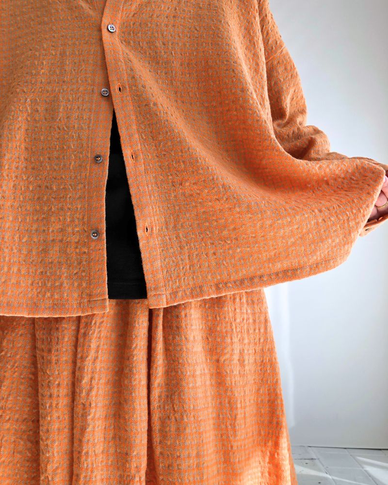 Wool cotton gingham shirt in Orange/Mocha