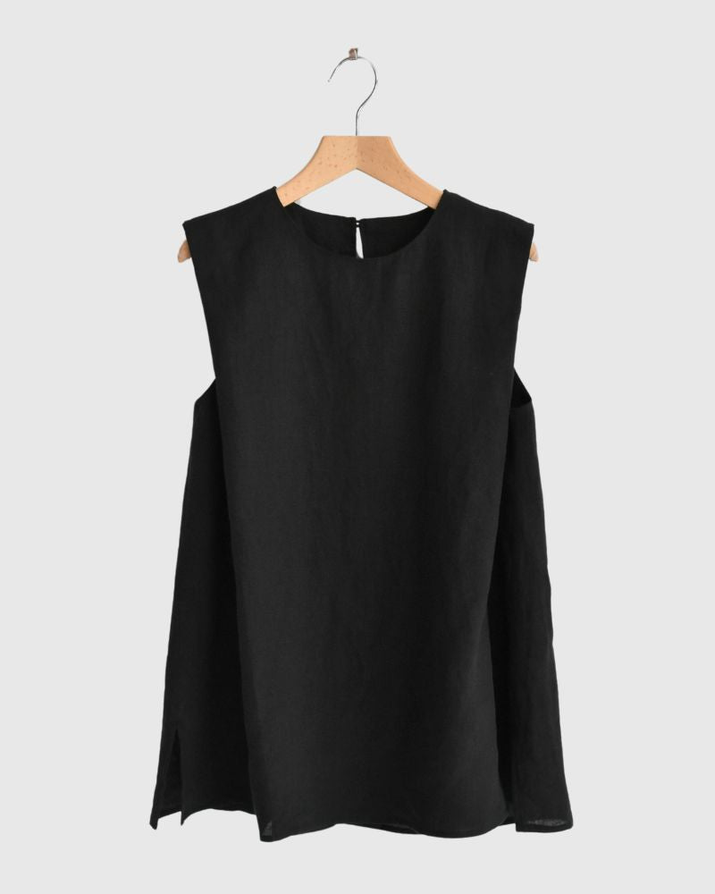 Shoulder tuck blouse (LINEN) in Black