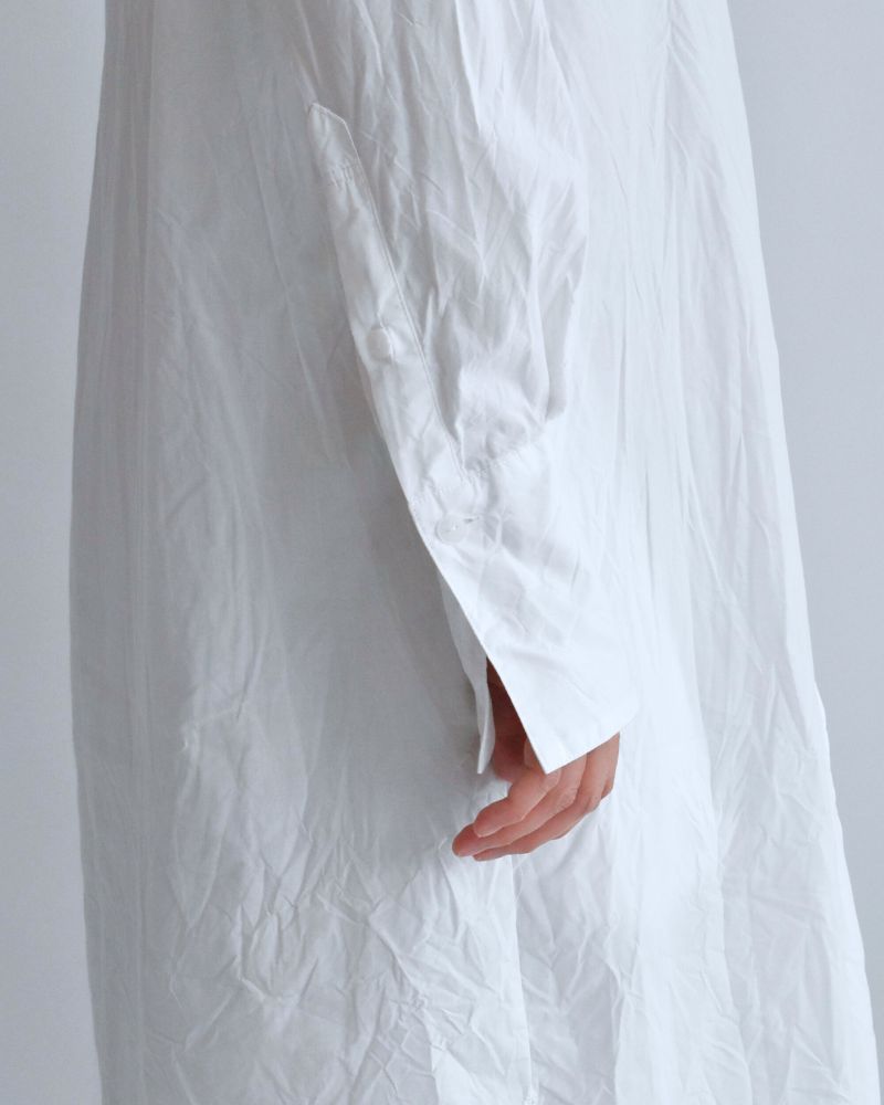 Typewriter Band Collar Shirt Dress in White
