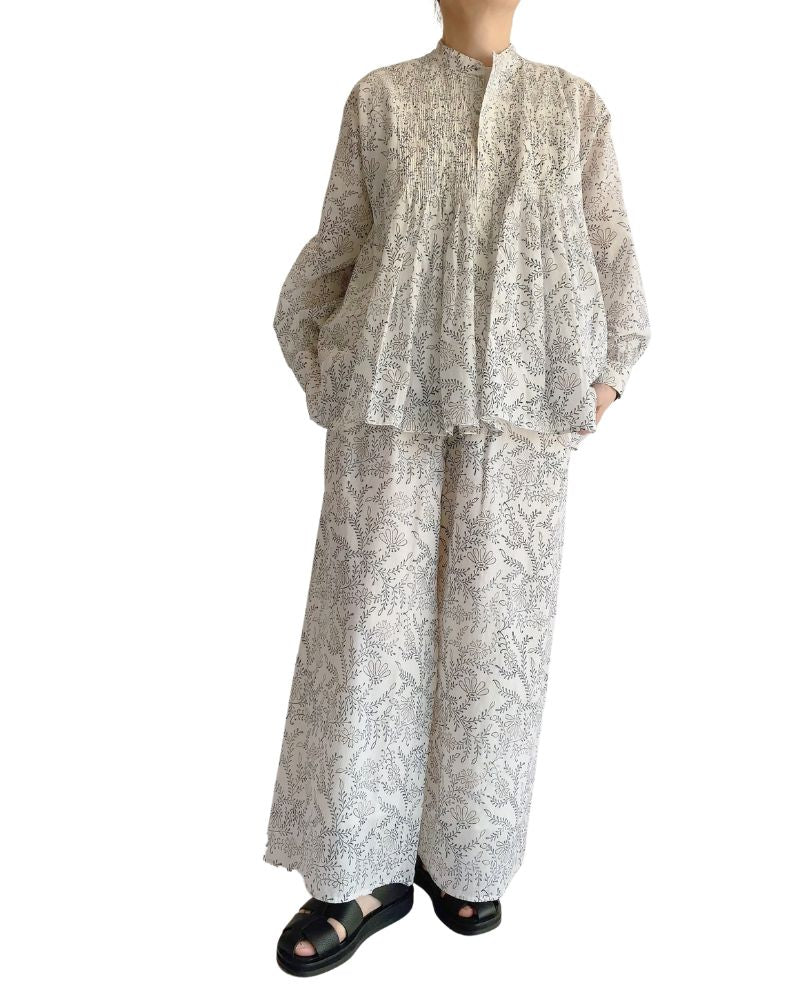 COTTON LEAF & FLOWER BLOCK PRINT EASY PANTS