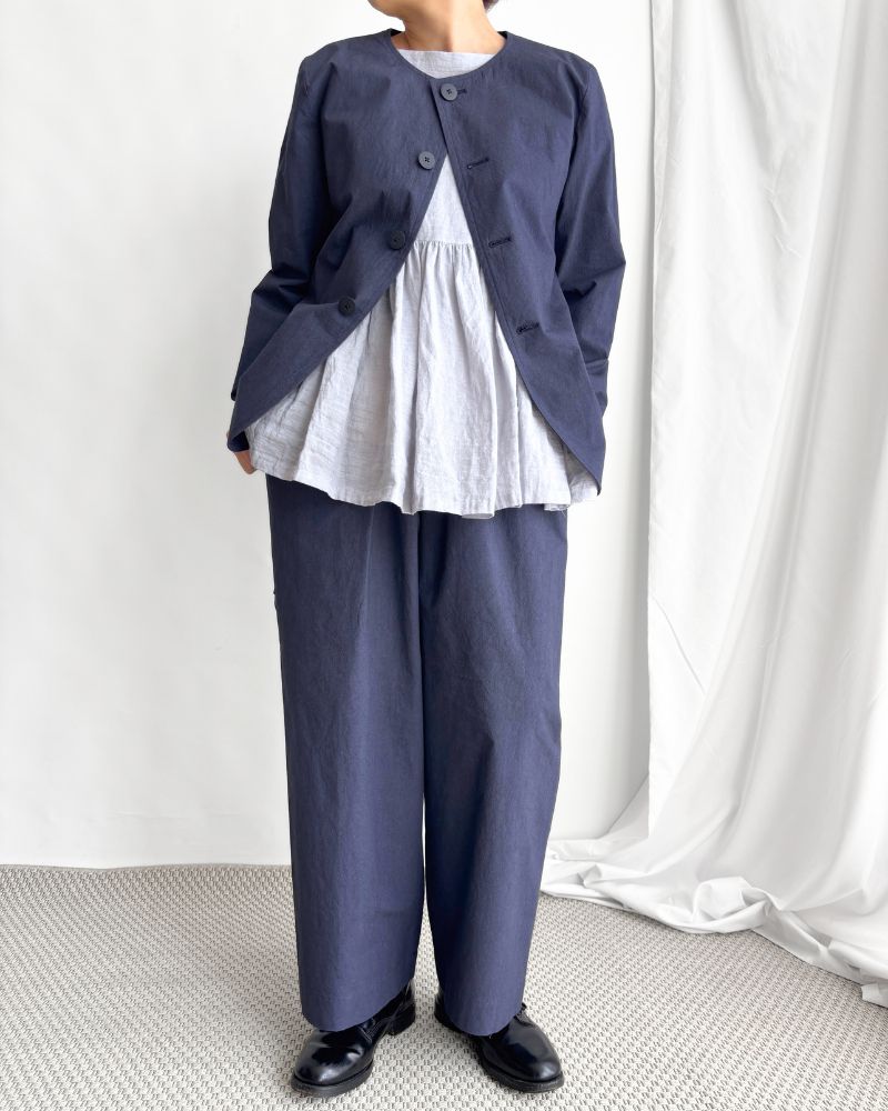 Collarless Jacket in Navy