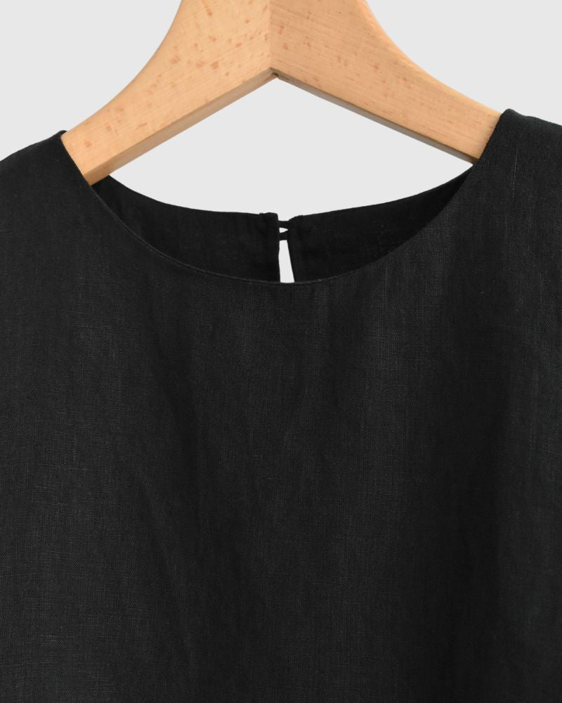 Shoulder tuck blouse (LINEN) in Black