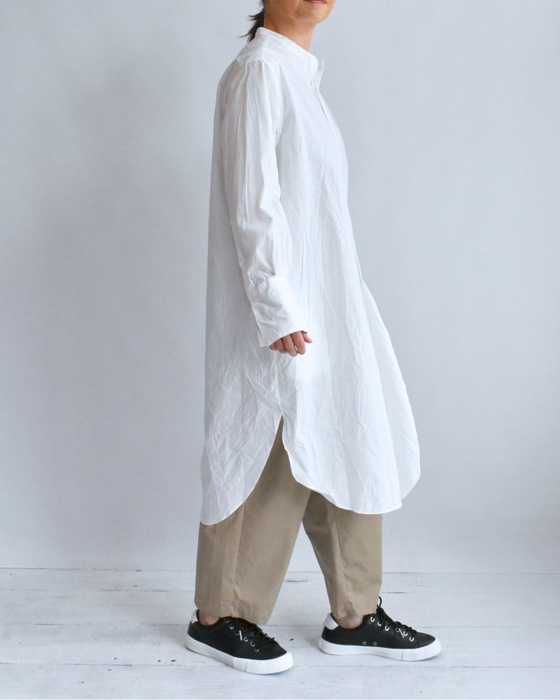 Typewriter Band Collar Shirt Dress in White