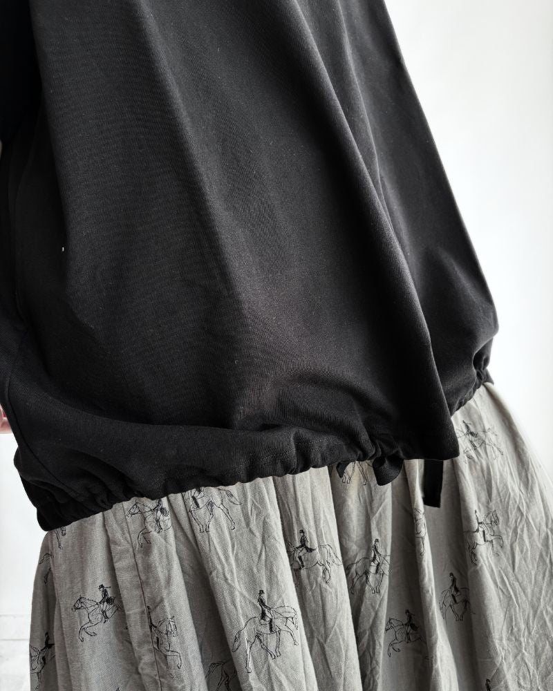 Shirring S/S PULLOVER in Black