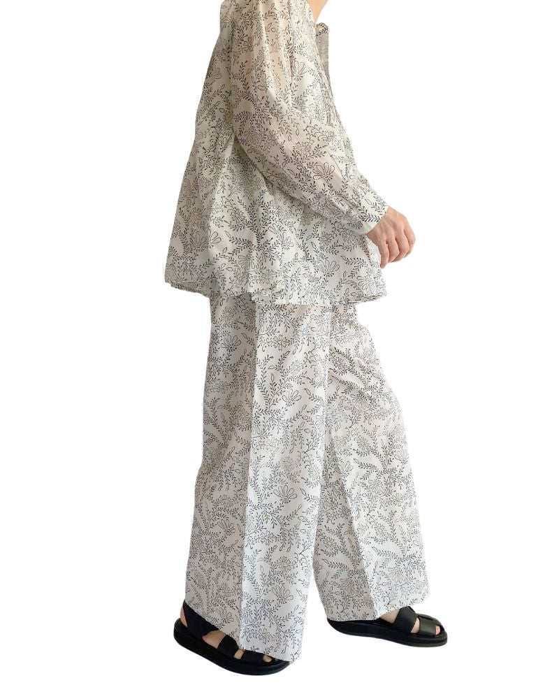 COTTON LEAF & FLOWER BLOCK PRINT EASY PANTS