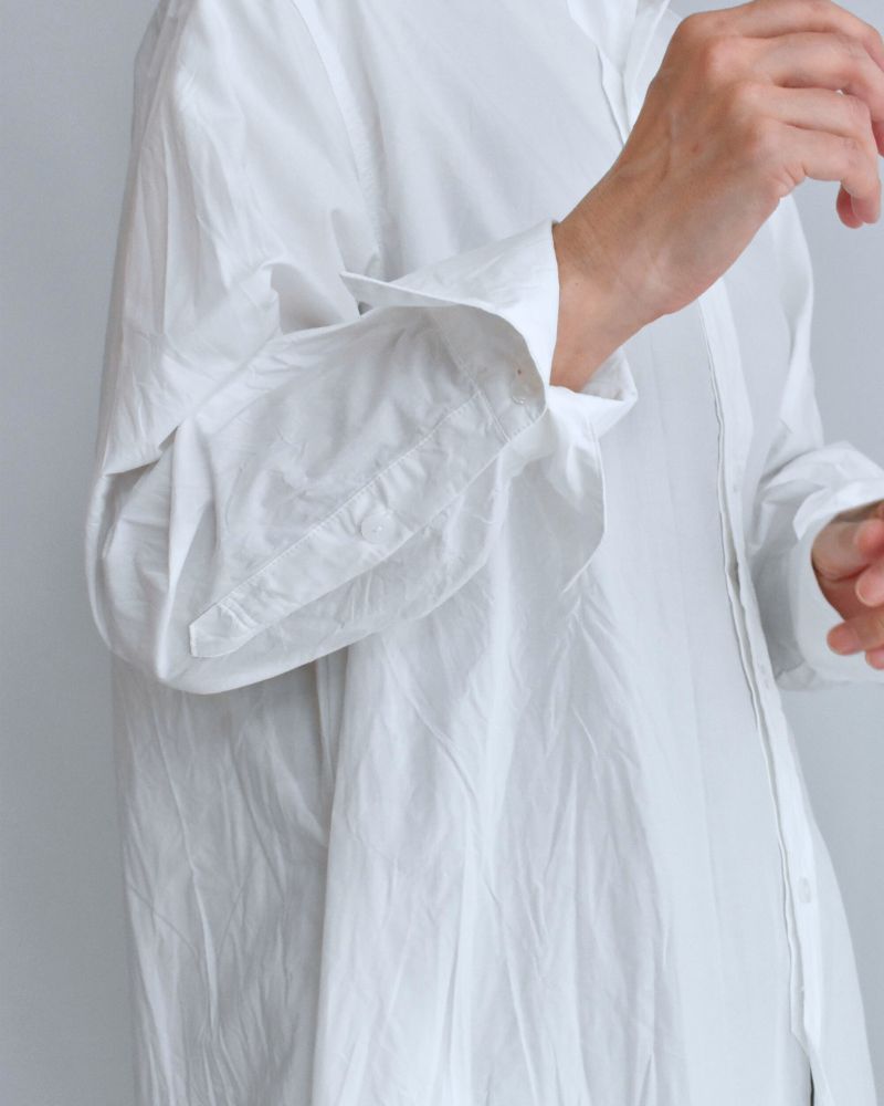 Typewriter Band Collar Shirt Dress in White