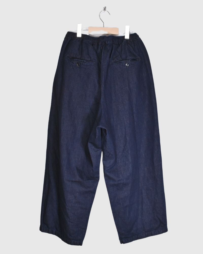 Cotton Linen Denim Tuck Pants in One Wash