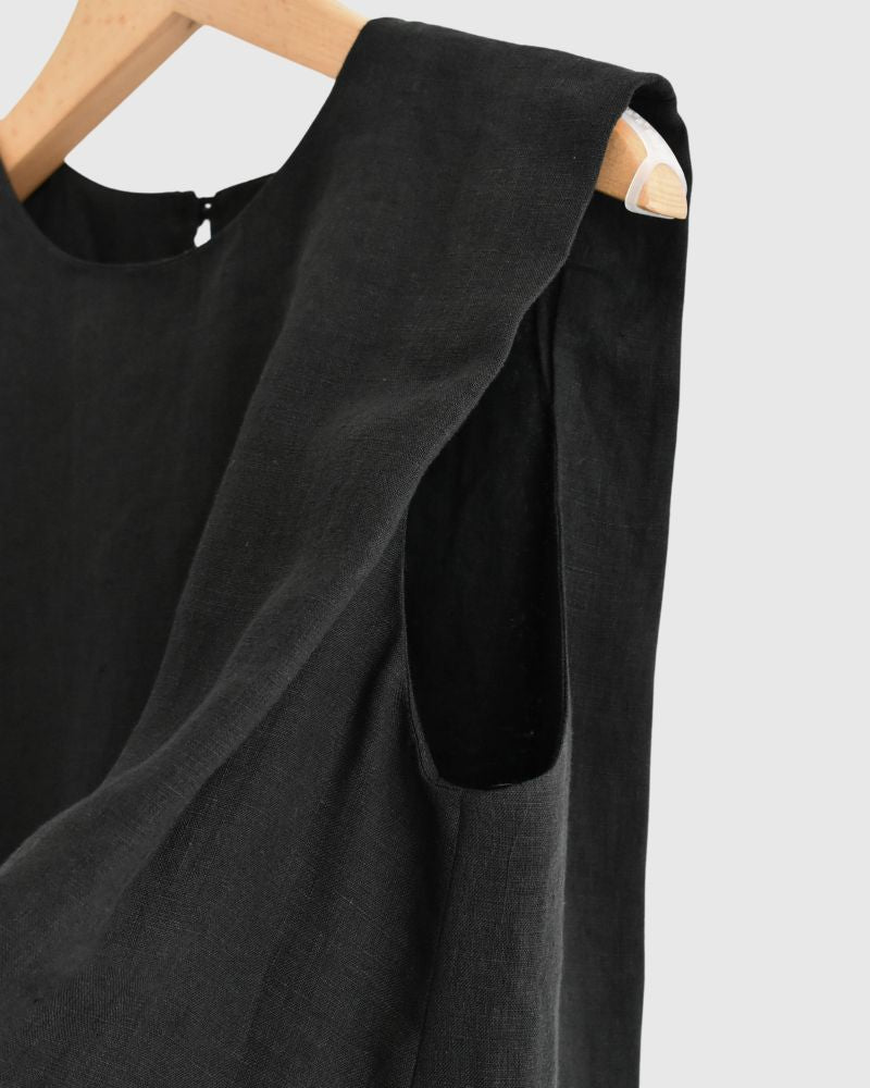 Shoulder tuck blouse (LINEN) in Black