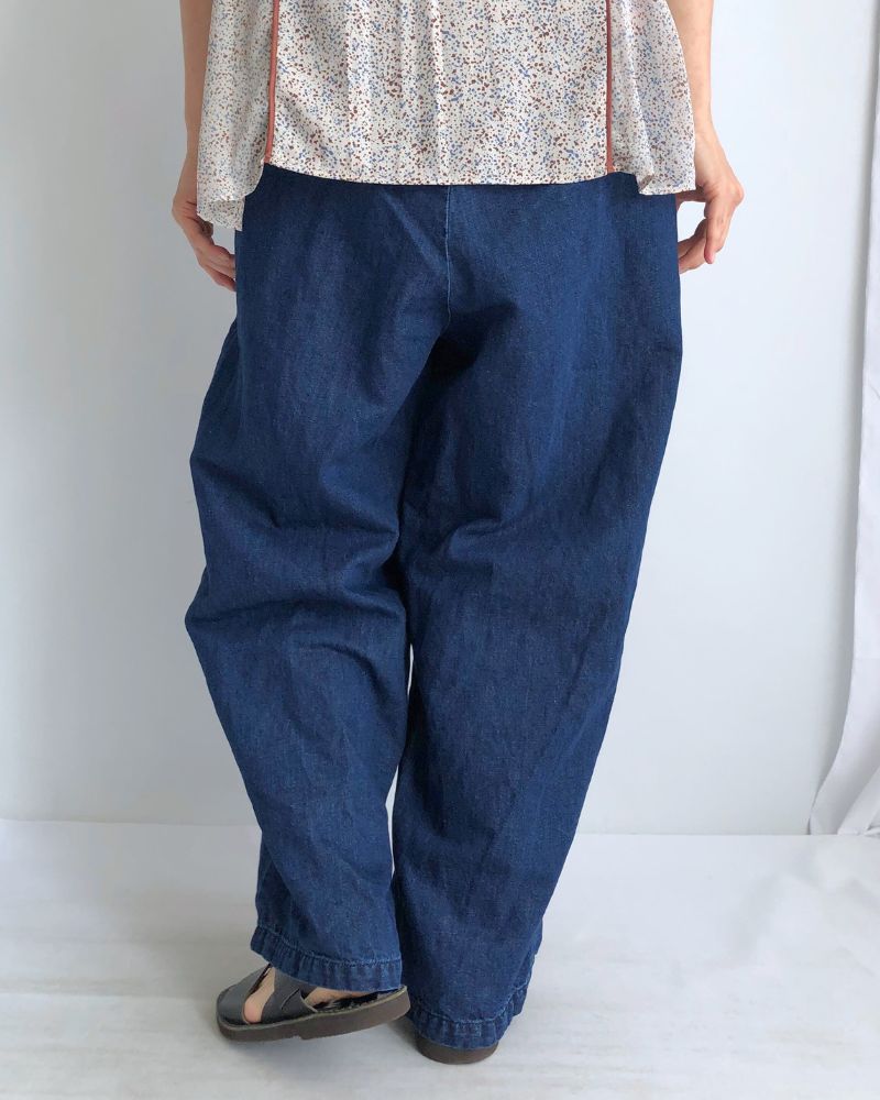 Cotton Linen Denim Tuck Pants in Stone Wash