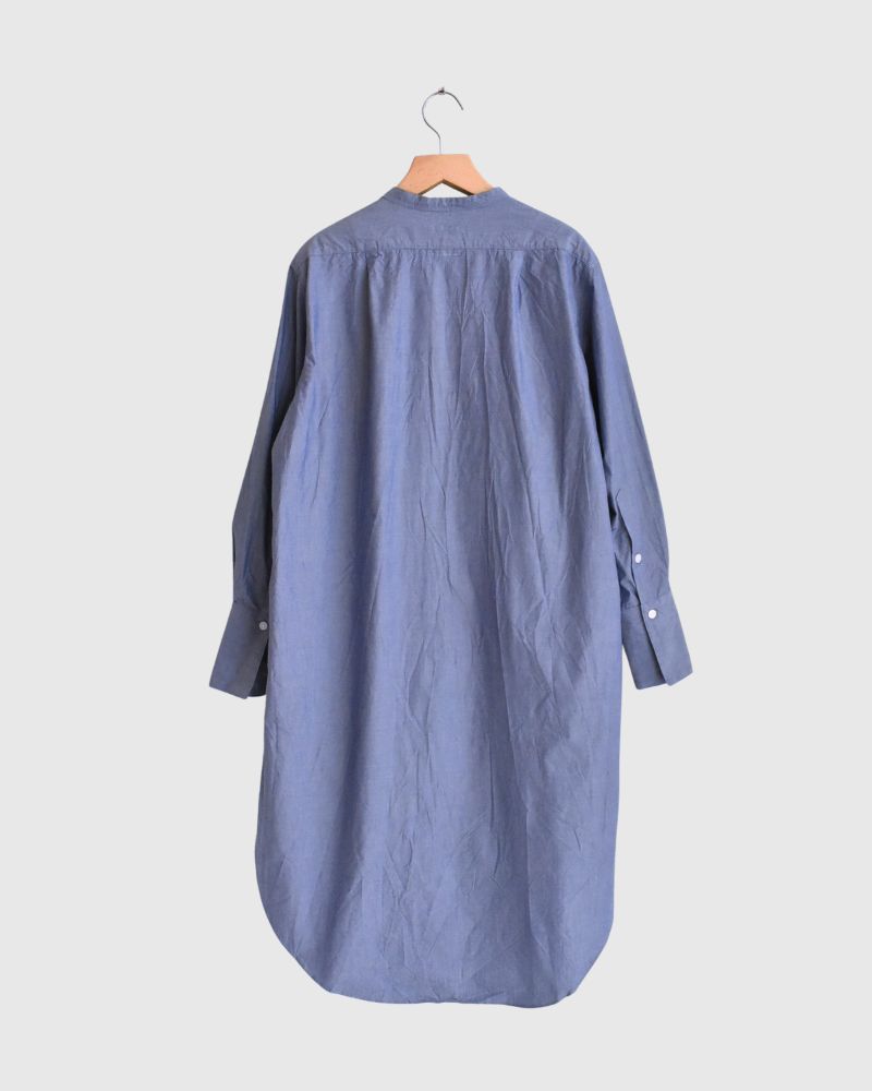 Typewriter Band Collar Shirt Dress in Navy