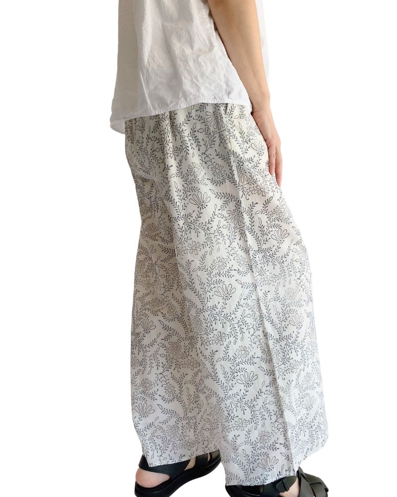 COTTON LEAF & FLOWER BLOCK PRINT EASY PANTS
