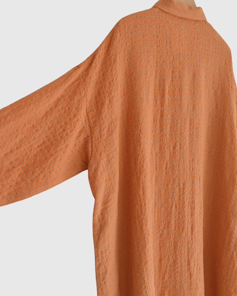 Wool Cotton Gingham Dress in Orange/Mocha