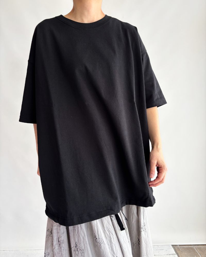 Shirring S/S PULLOVER in Black