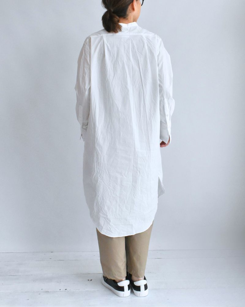 Typewriter Band Collar Shirt Dress in White