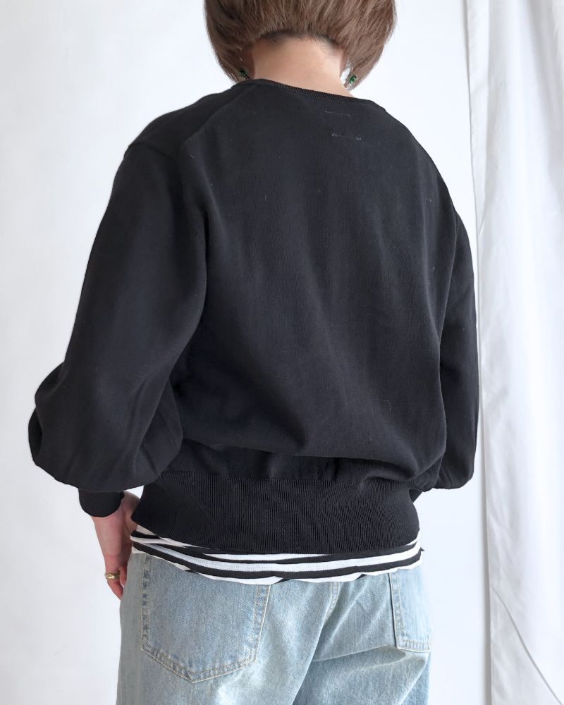Gathered sleeve knit cardigan in Black