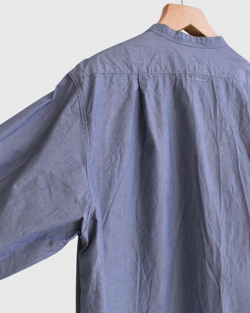 Typewriter Band Collar Shirt Dress in Navy