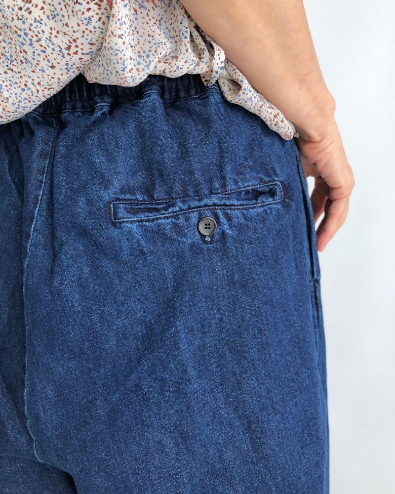 Cotton Linen Denim Tuck Pants in Stone Wash