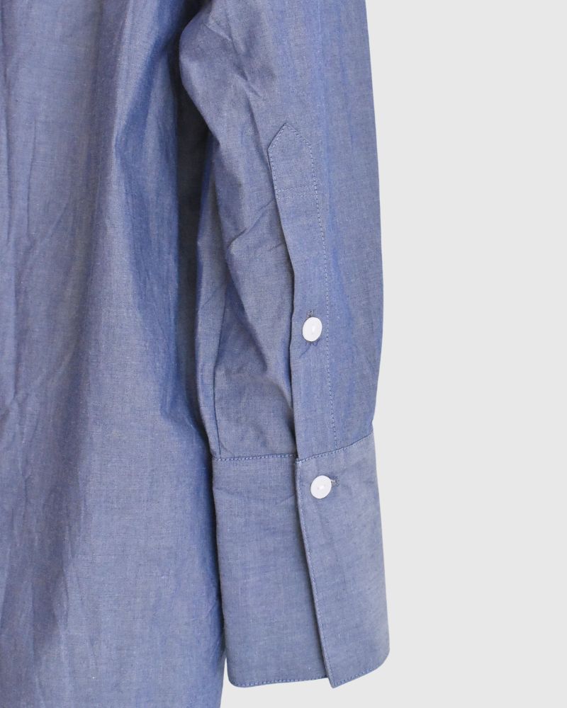Typewriter Band Collar Shirt Dress in Navy