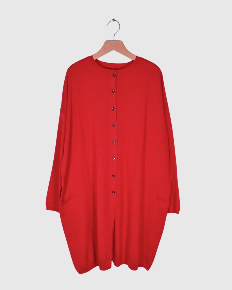 2-WAY Wide Long Cardigan in Red