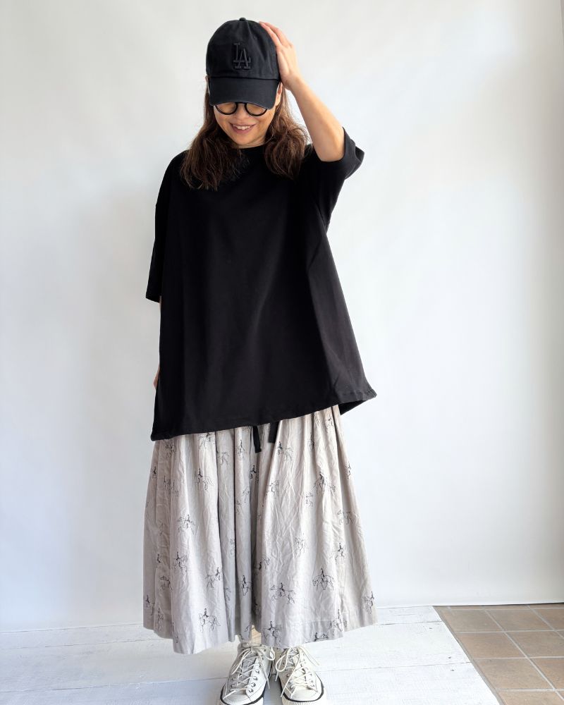 Shirring S/S PULLOVER in Black