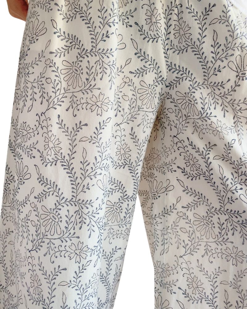COTTON LEAF & FLOWER BLOCK PRINT EASY PANTS