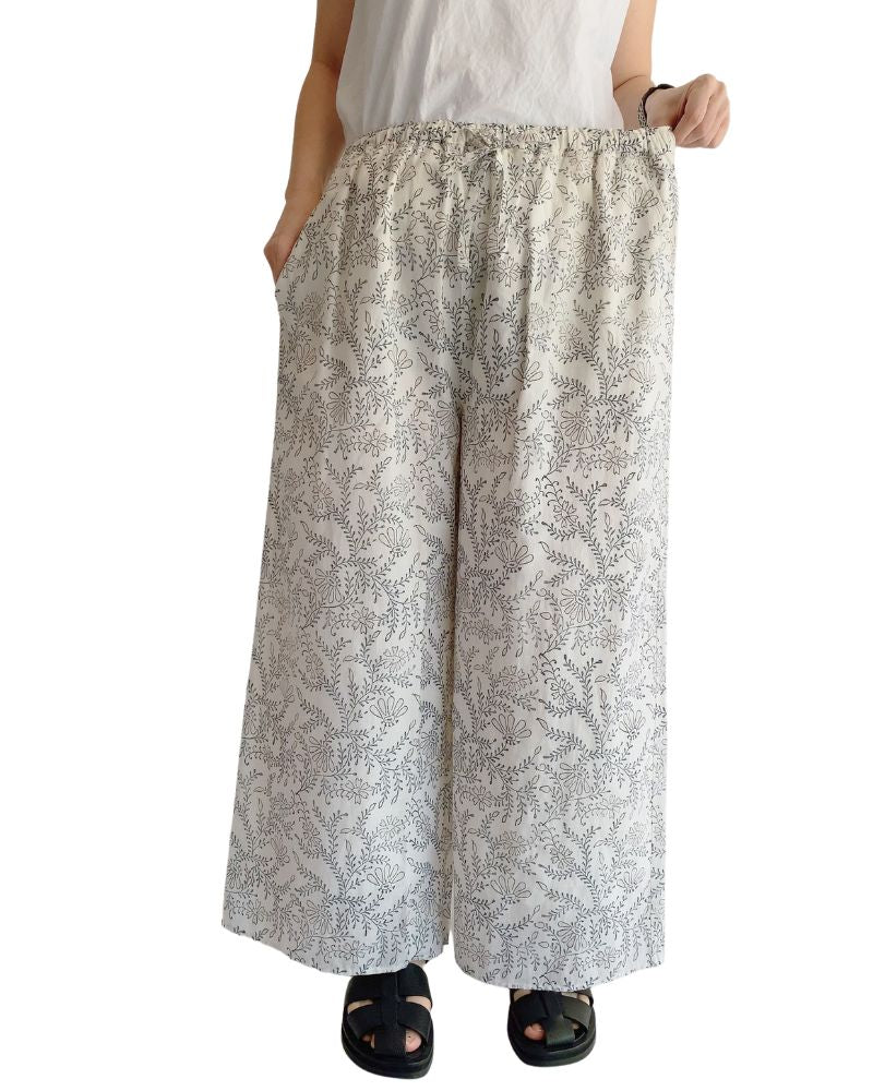 COTTON LEAF & FLOWER BLOCK PRINT EASY PANTS