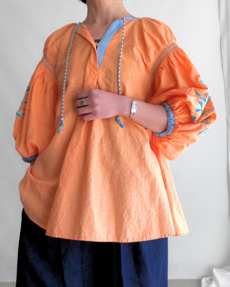 Floral Embroidery Blouse in Orange