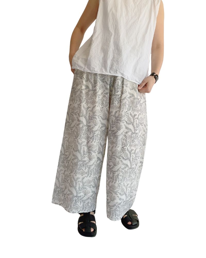 COTTON LEAF & FLOWER BLOCK PRINT EASY PANTS