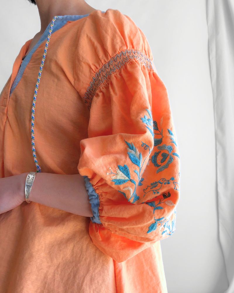 Floral Embroidery Blouse in Orange