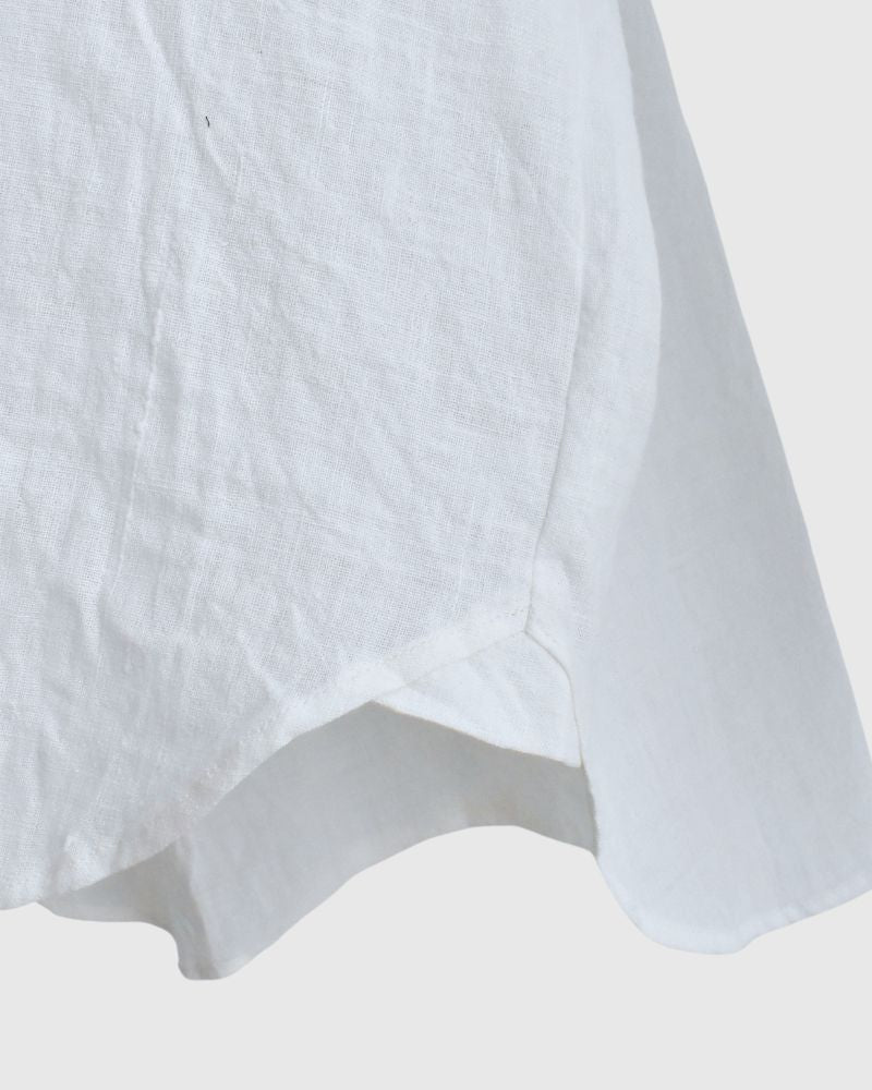 Cotton linen frill blouse in OffWhite
