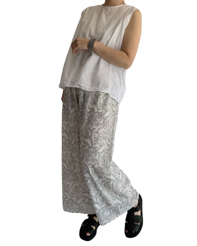 COTTON LEAF & FLOWER BLOCK PRINT EASY PANTS