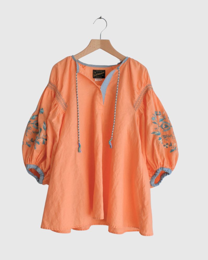 Floral Embroidery Blouse in Orange