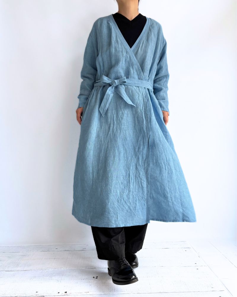Indigo Linen Cache-Coeur Dress in LightBlue Indigo Linen Cache-Coeur Dress in LightBlue