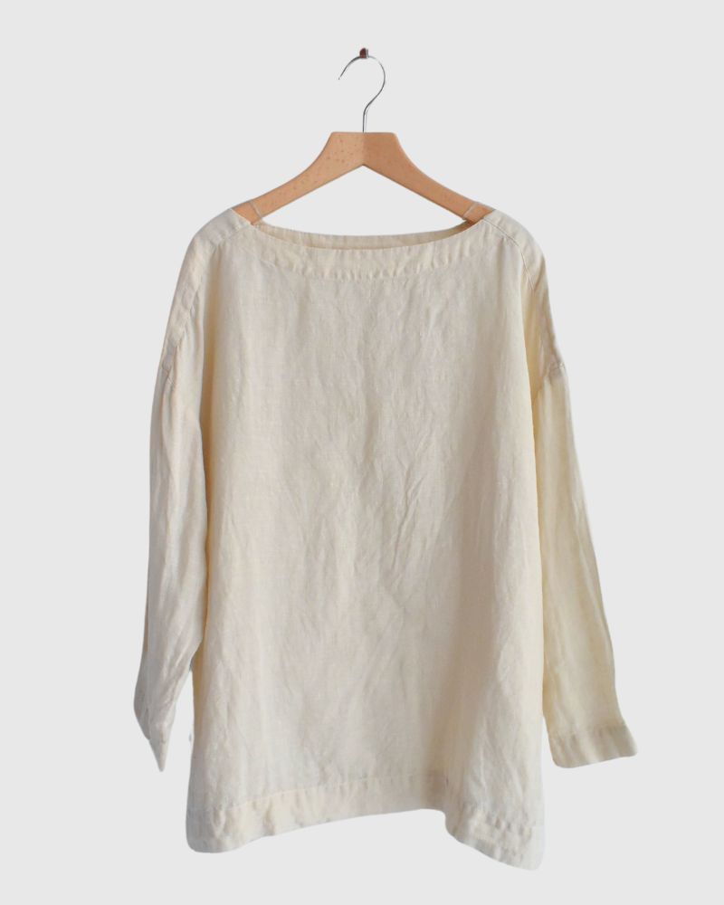Organic Belgian Linen Simple Pullover in GrayishMilk
