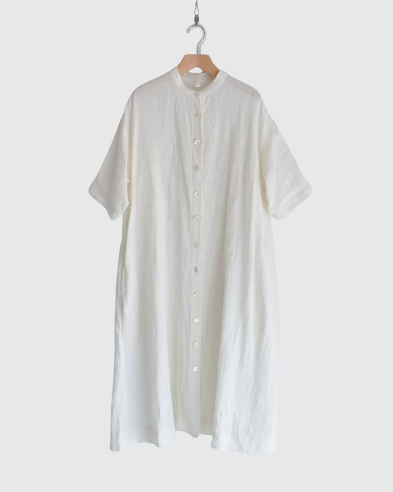 Band collar shirt dress in White